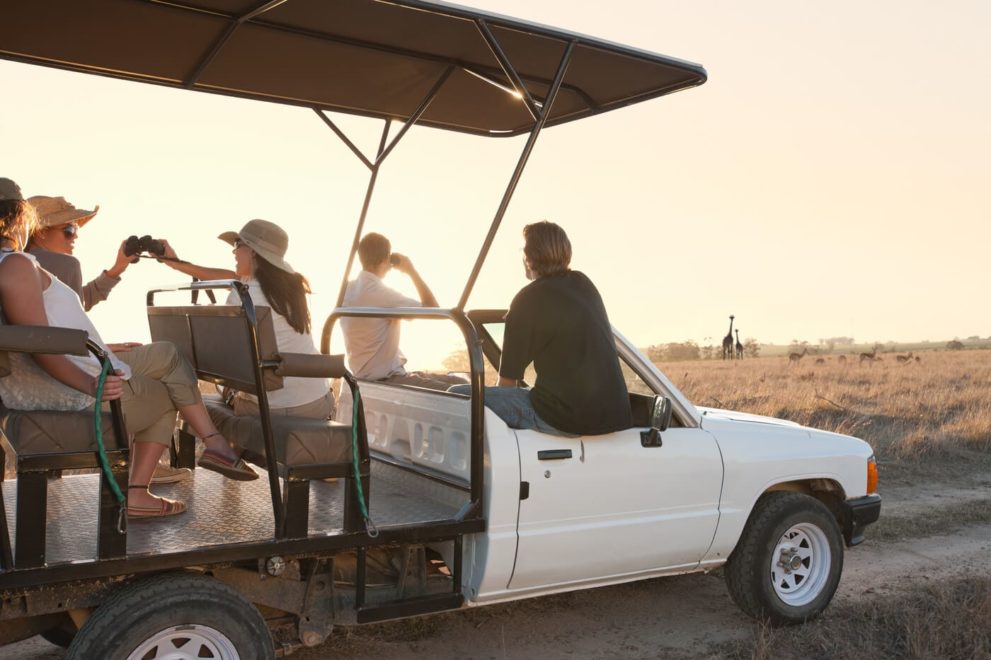 Menschen in einem Safari Fahrzeug auf einer Big Five Safari