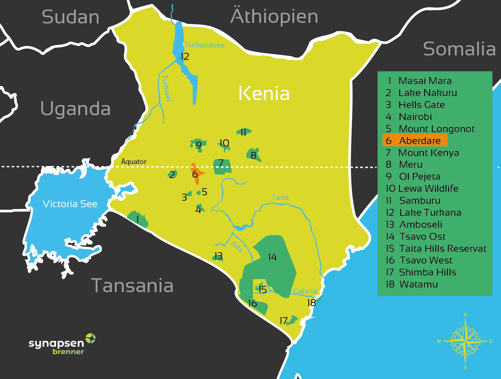 Karte vom Aberdare Nationalpark in Kenia