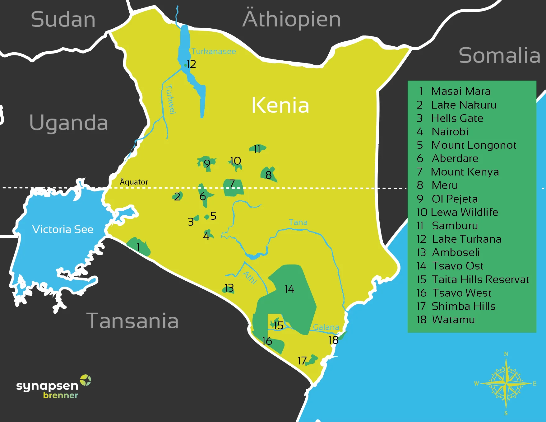 Karte von allen Nationalpark in Kenia