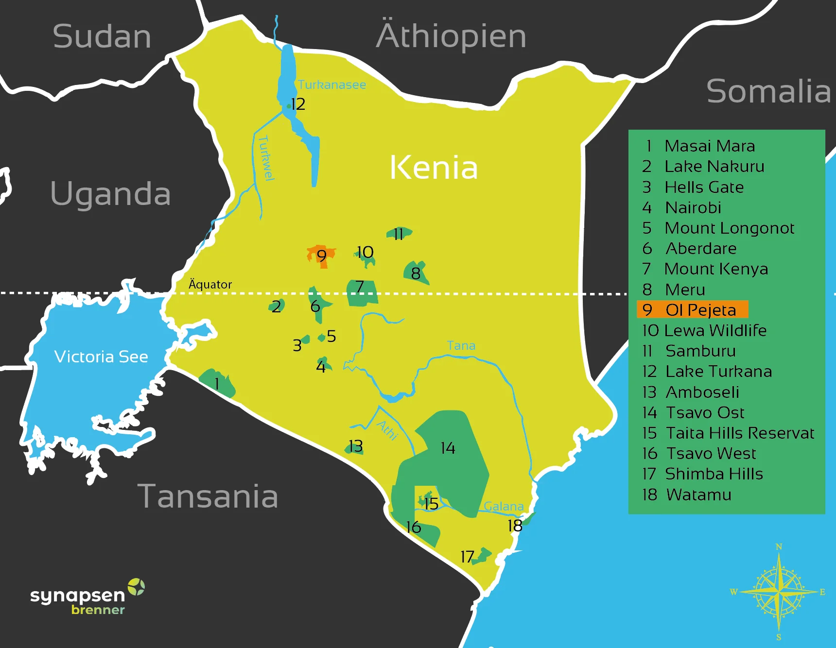 Karte vom Ol Pejeta Schutzgebiet in Kenia