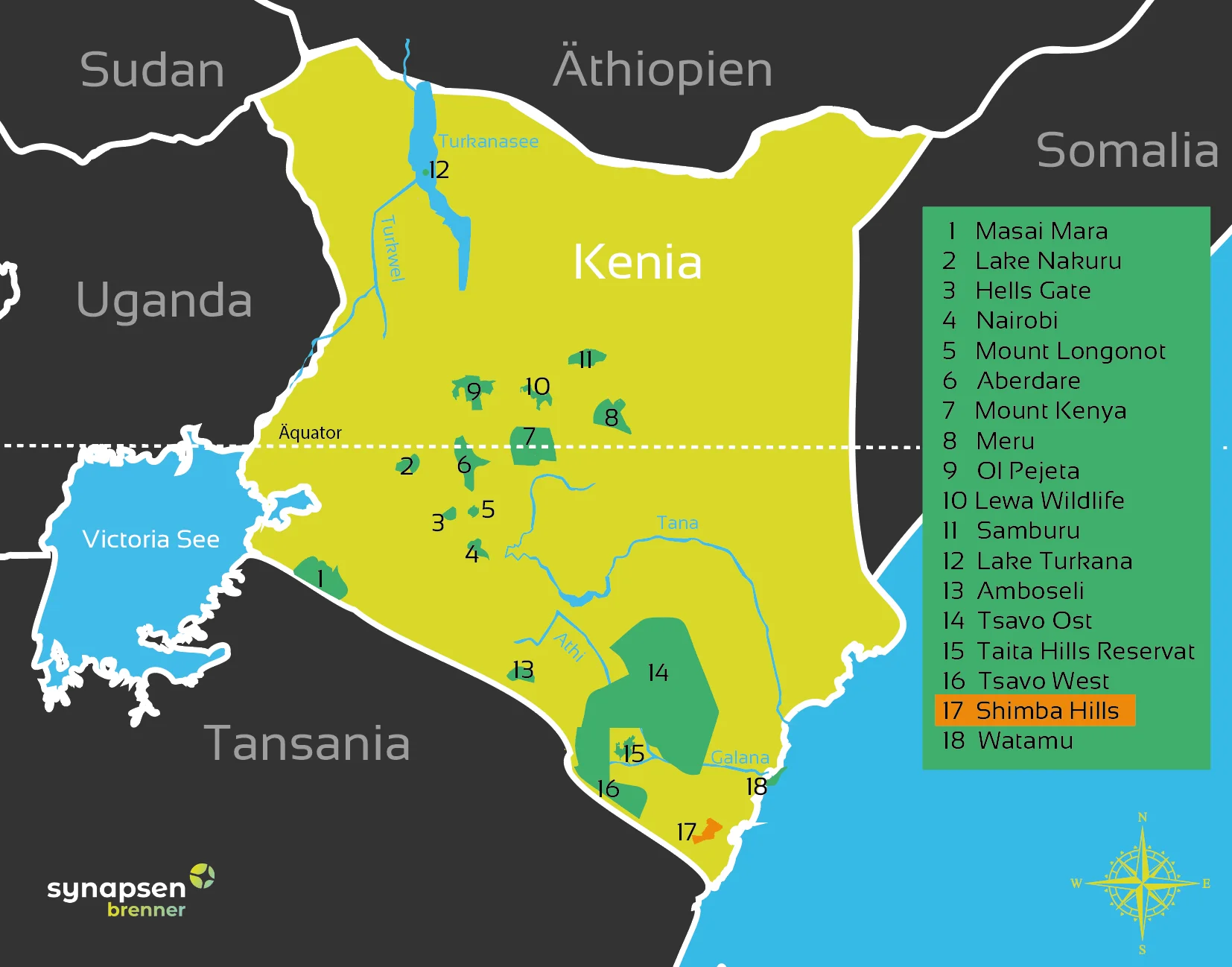 Karte vom Shimba Hills Nationalreservat in Kenia