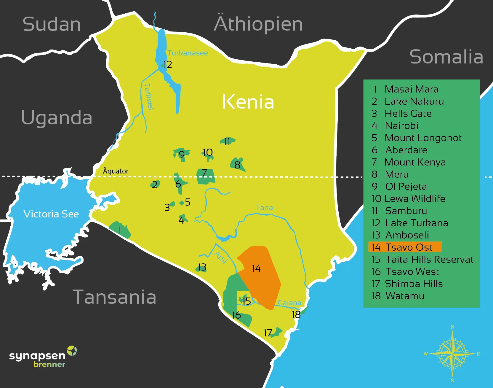 Karte vom Tsavo Ost Nationalpark in Kenia