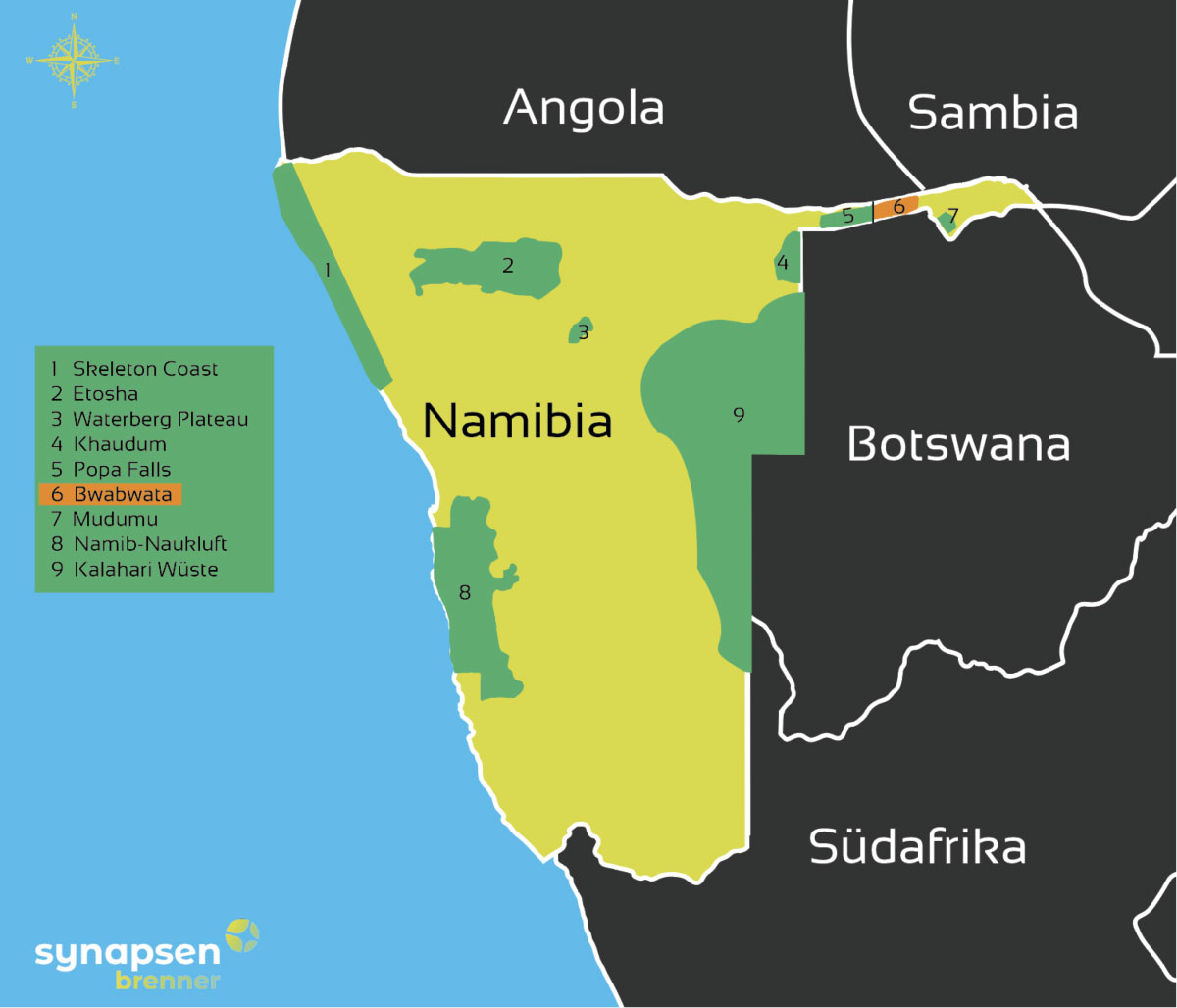 Karte zum Bwabwata Nationalpark in Namibia