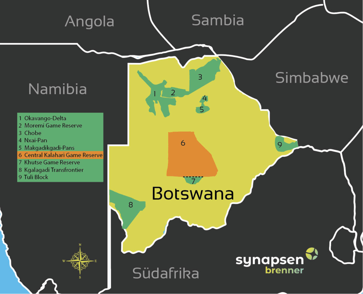 Karte zum Central Kalahari Game Reserve in Botswana