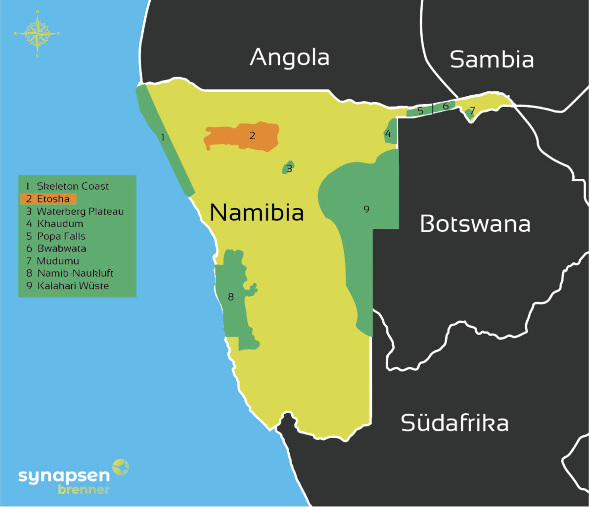 Karte zum Etosha Nationalpark in Namibia
