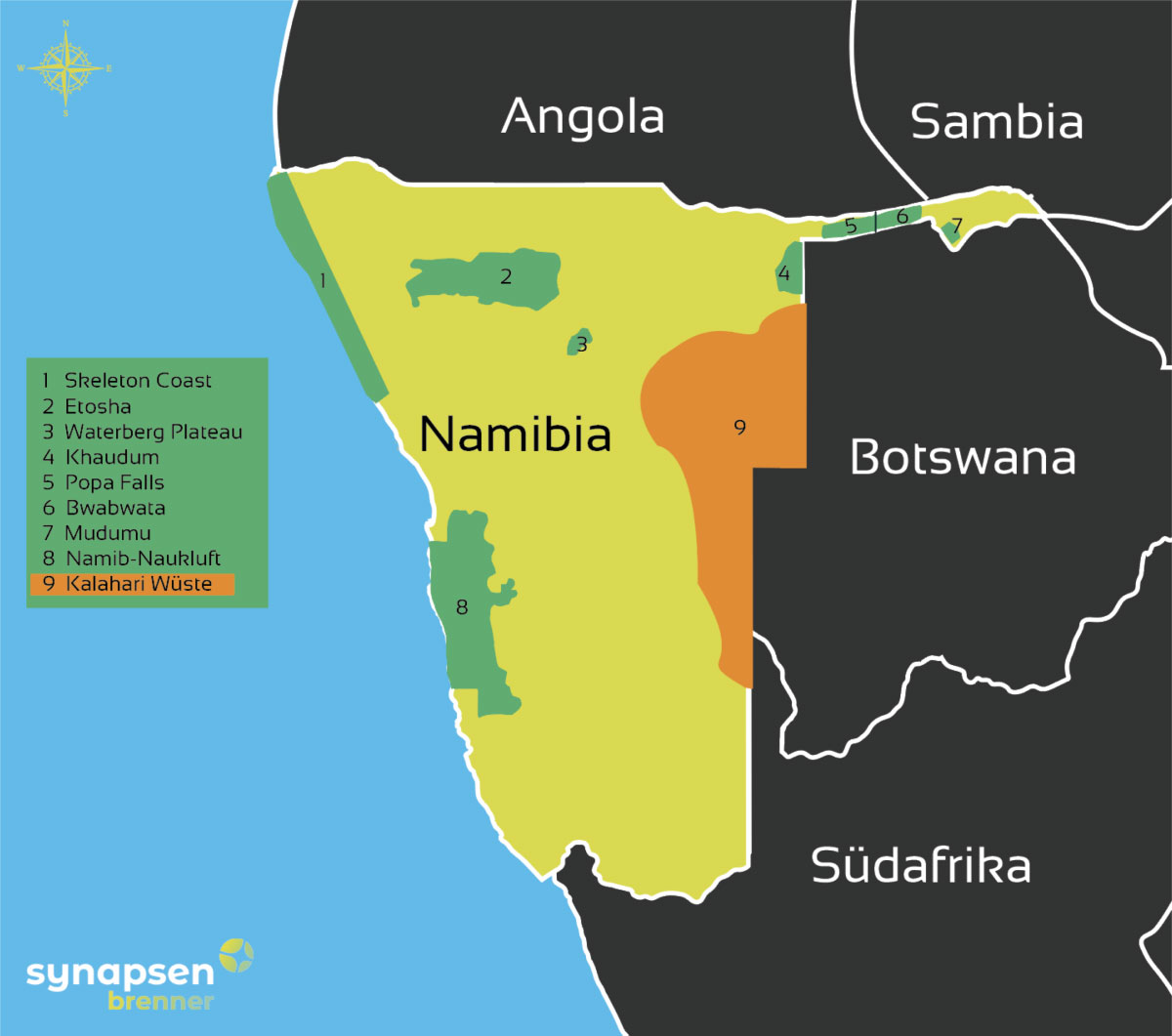 Karte zur Kalahari Wüste in Namibia