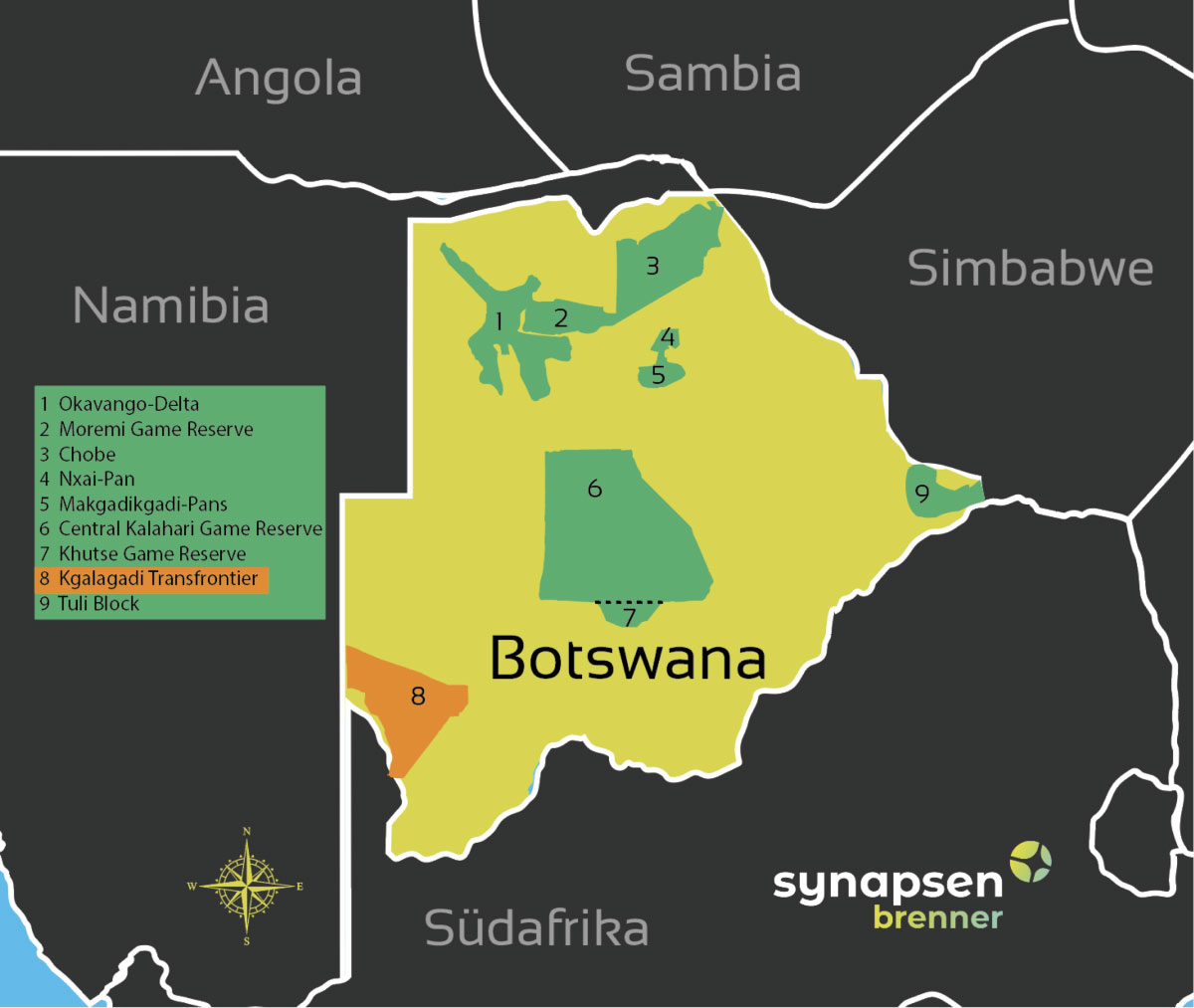 Karte zum Kgalagadi Transfrontier Nationalpark in Botswana