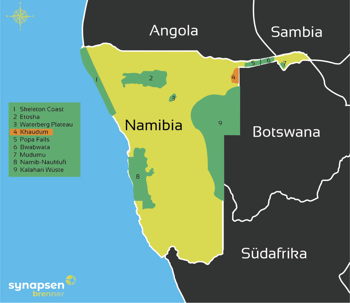 Karte zum Khaudum Nationalpark in Namibia
