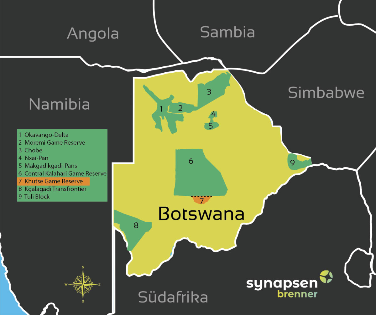 Karte zum Khutse Game Reserve in Botswana