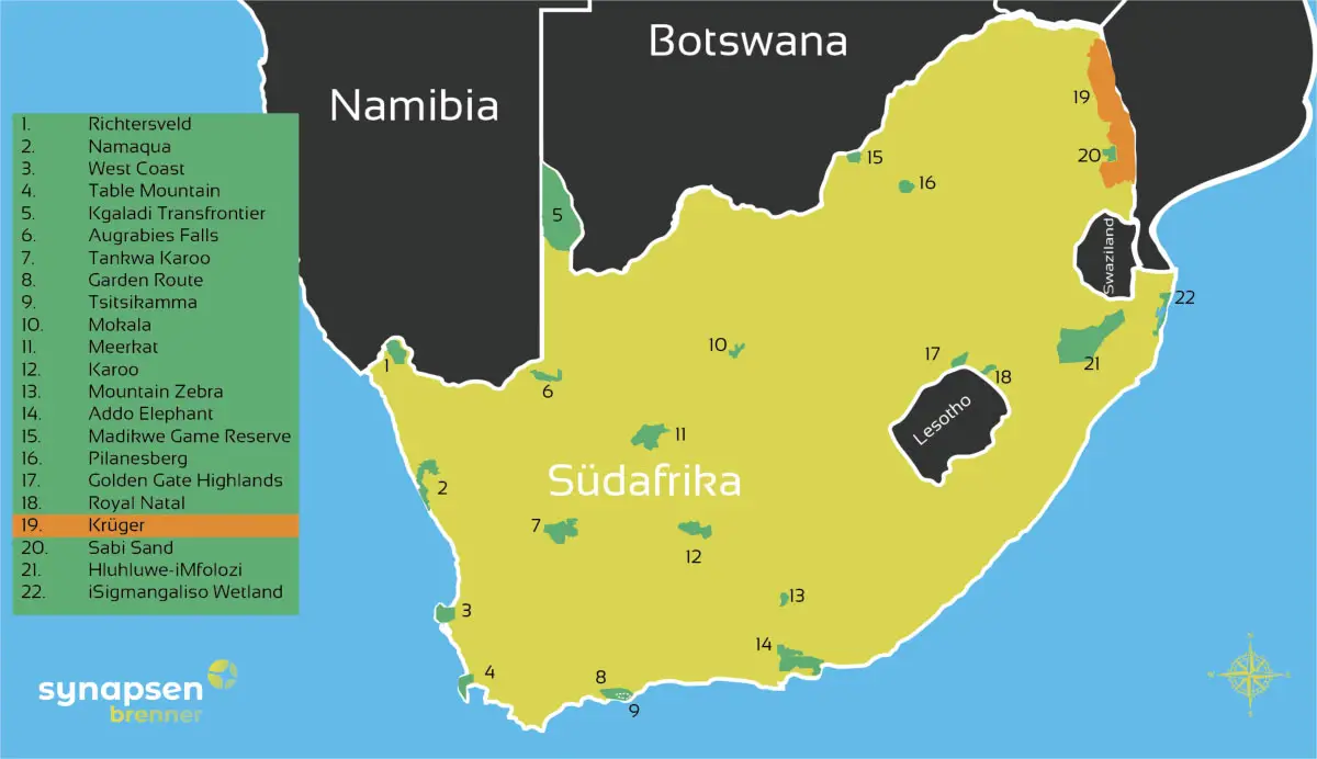 Karte zum Kruger Nationalpark in Südafrika