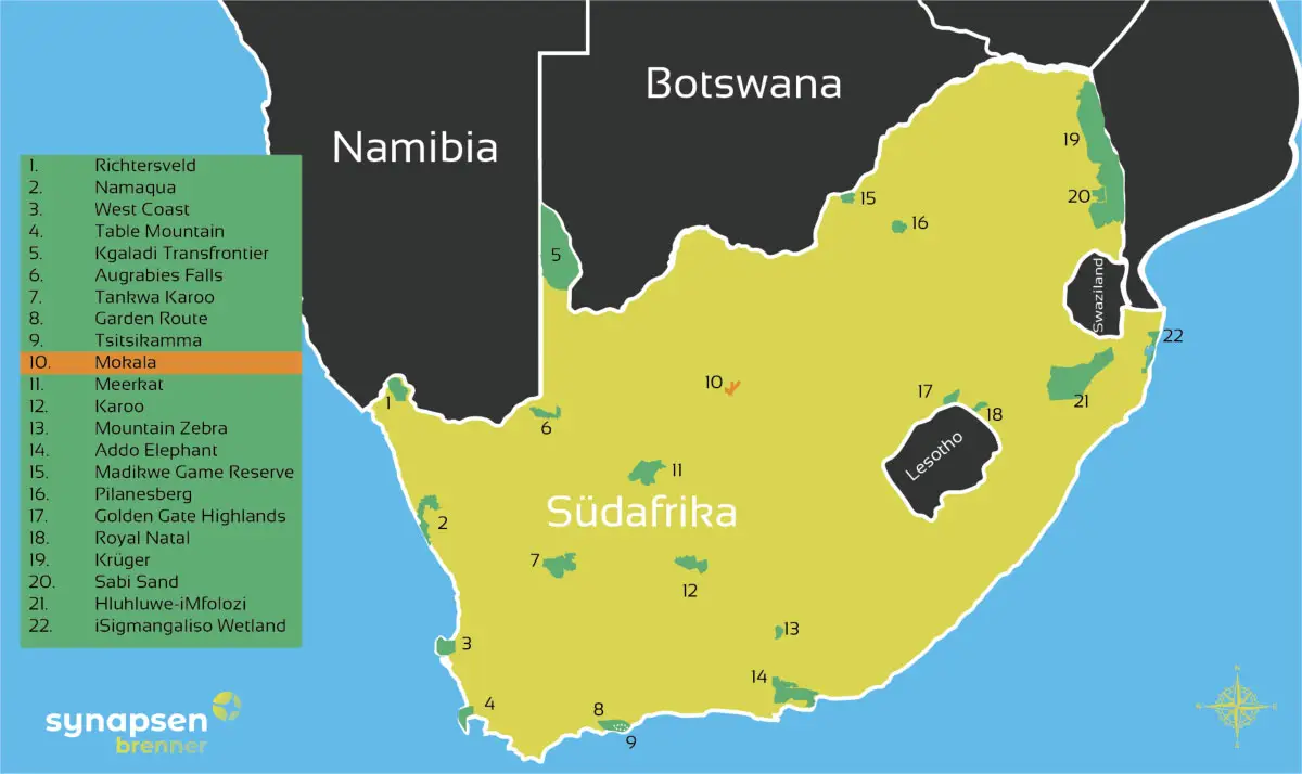 Karte zum Mokala Nationalpark in Südafrika