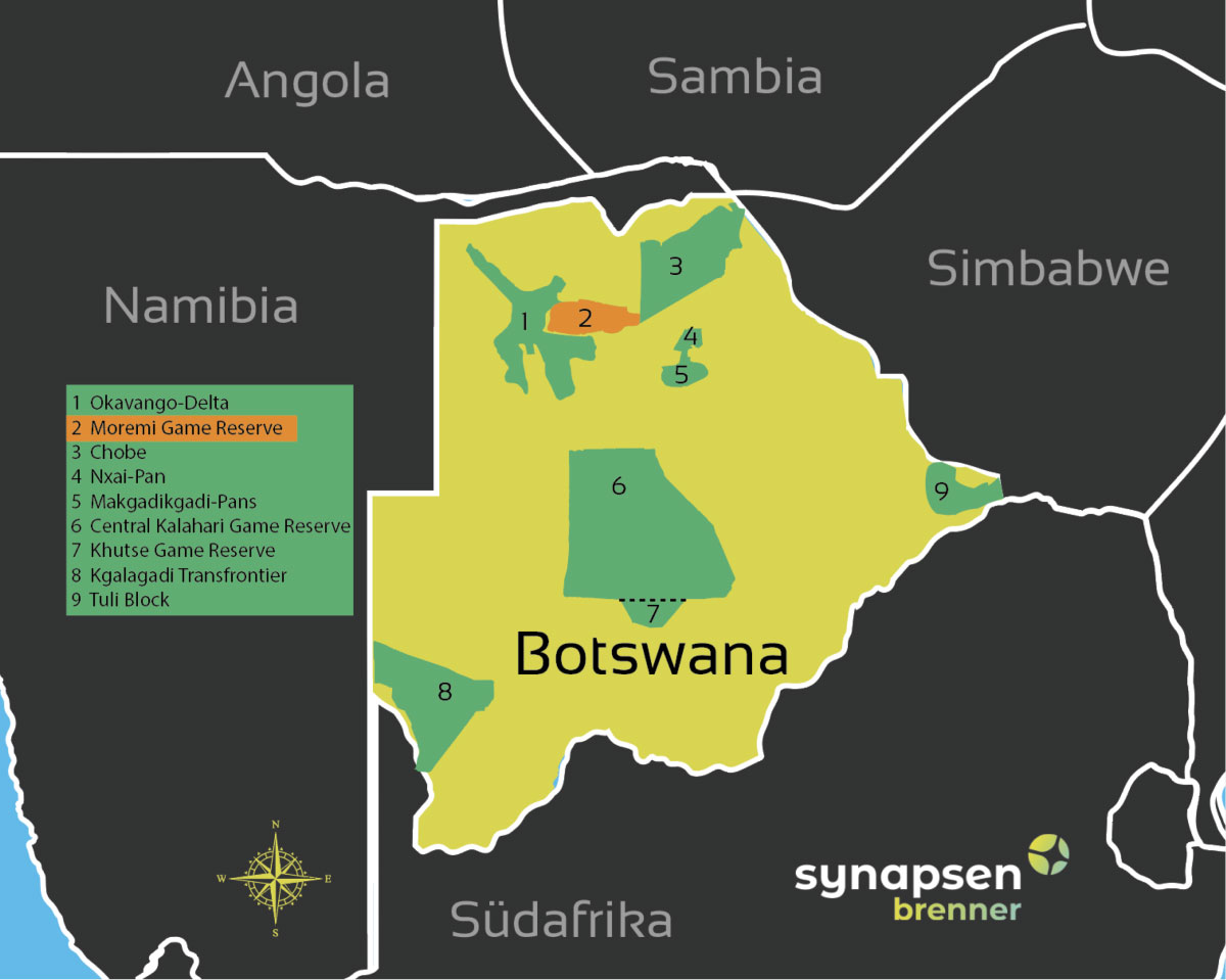 Karte zum Moremi Game Reserve in Botswana