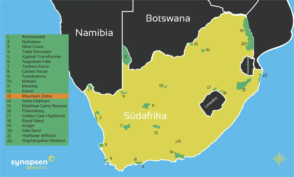Karte zum Mountain Zebra Nationalpark in Südafrika