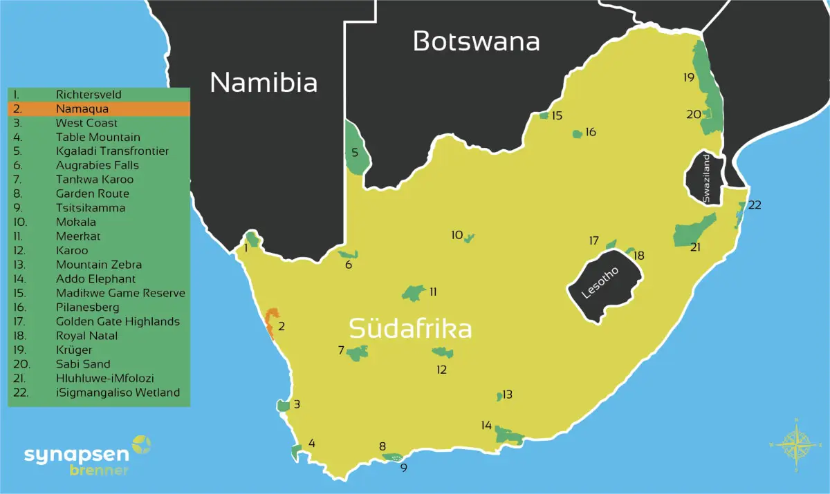 Karte zum Namaqua Nationalpark in Südafrika