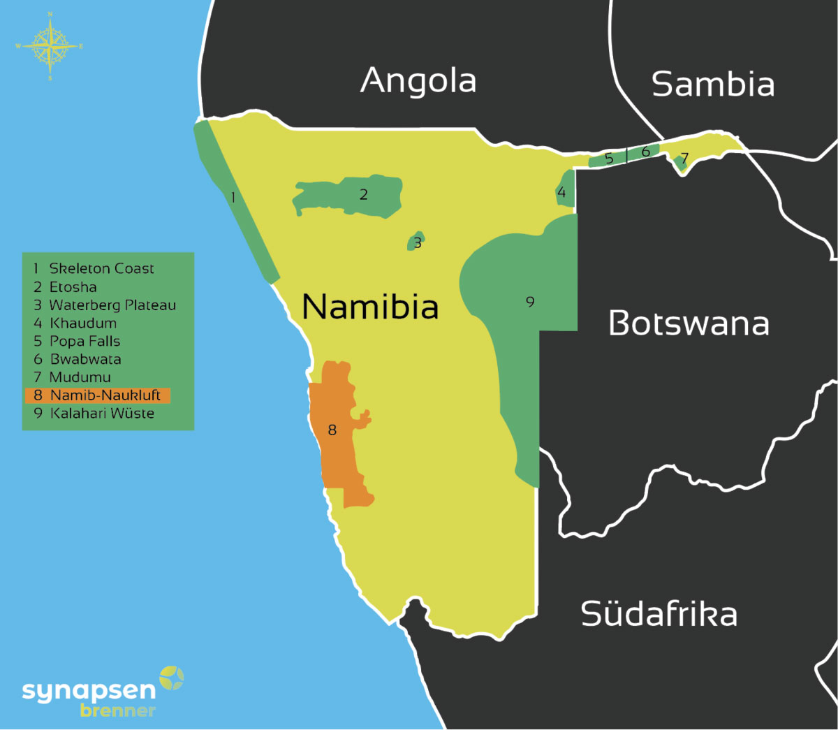 Karte zum Namib-Naukluft Nationalpark in Namibia