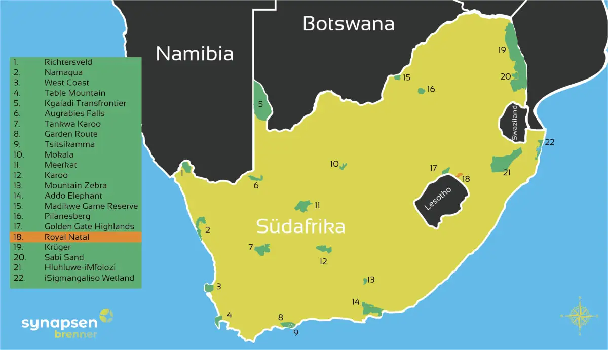 Karte zum Royal Natal Nationalpark in Südafrika