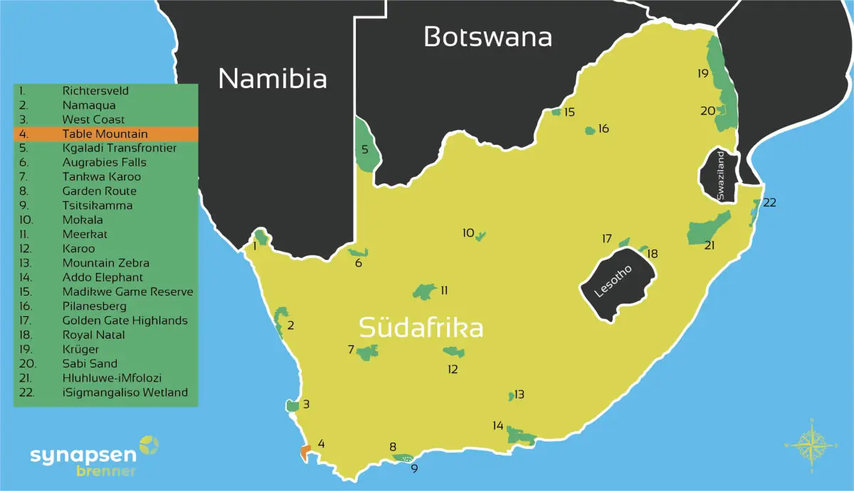 Karte zum Tafelberg Nationalpark in Südafrika