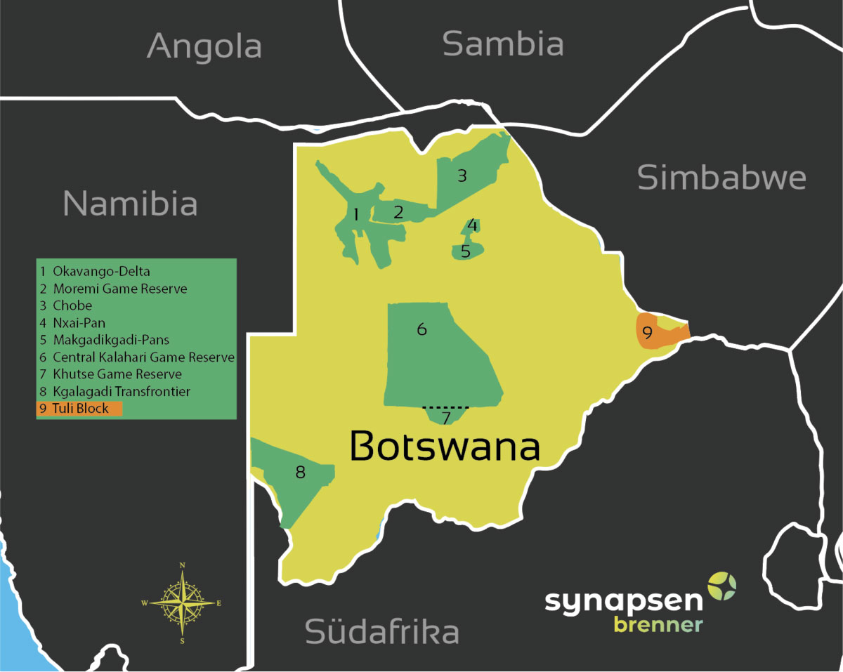 Karte zum Tuli Block in Botswana