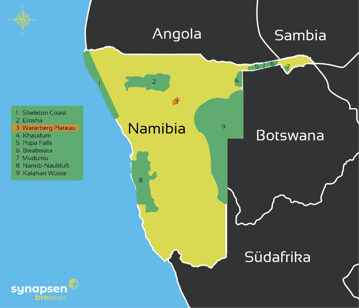 Karte zum Waterberg Plateau Nationalpark in Namibia