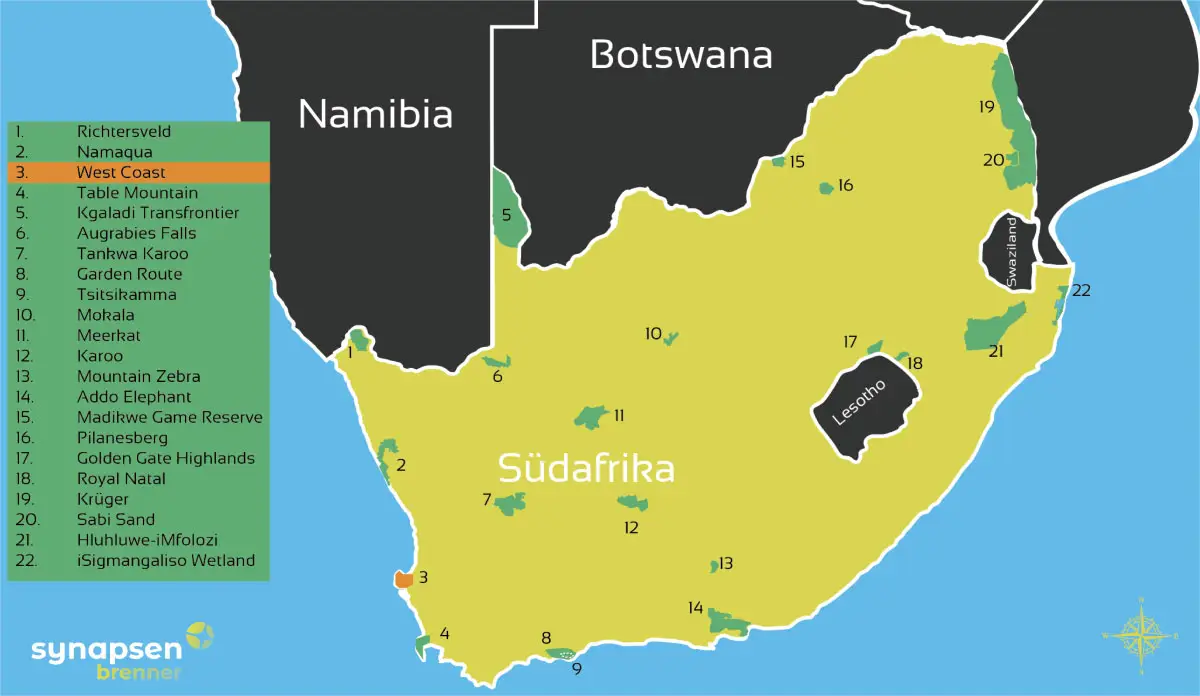 Karte zum West Coast Nationalpark in Südafrika
