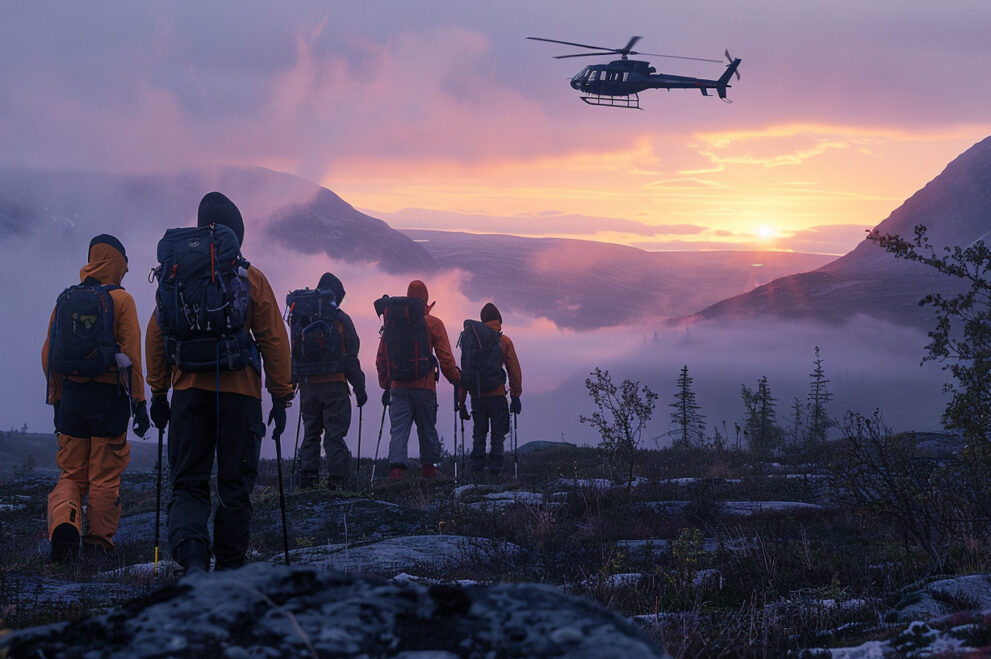 Helikopter in Schwedisch Lappland fliegt nach dem Aussetzen davon